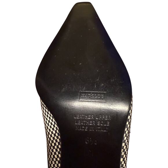 HAROLD'S Women's 8.5M Leather Black White Herringbone Kitten Heel Shoe Mules - Picture 11 of 13